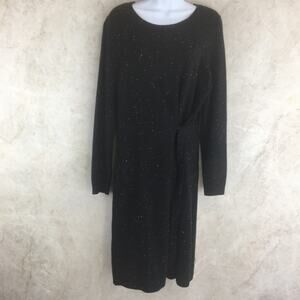 Talbots Black (White Speckled) Long Sleeve Belted  Dress Size L